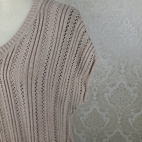 Joie Size Medium Tan Sleeveless V-neck Open Weave Pullover Sweater Cotton/Poly - Picture 5 of 12
